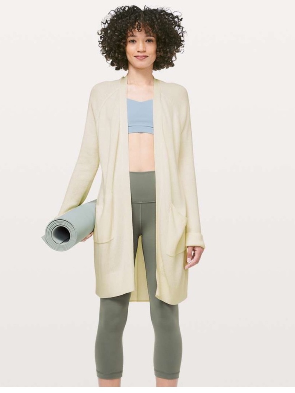 Lululemon Cardigan Sweater Women’s Size 10 Cream Open Front Knit Long C3
